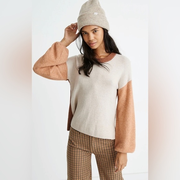Madewell Merino Wool Alpaca Blend Colorblock Payton Sweater in Coziest Yarn S - Picture 3 of 13